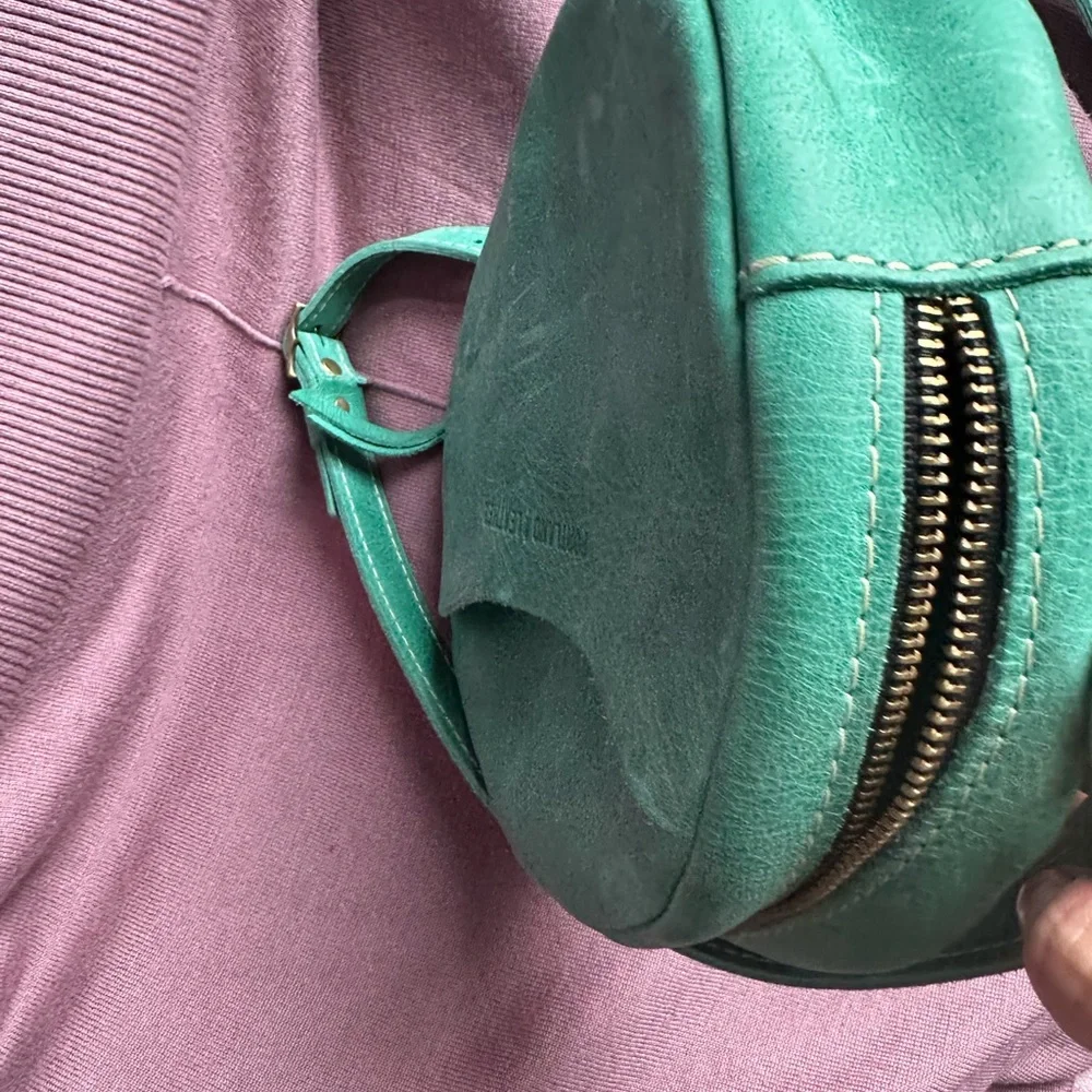 Portland Leather Goods PLG Large Circle Crossbody Bag in Surf Green Teal Blue - Picture 5 of 8